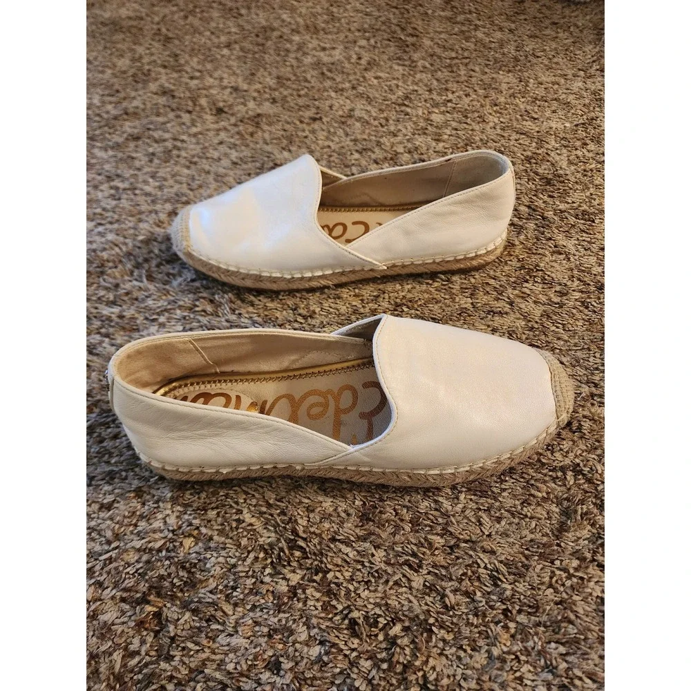 Sam Edelman Kesia White Leather Espadrille Slip On Flats Womens 8M EUR 38